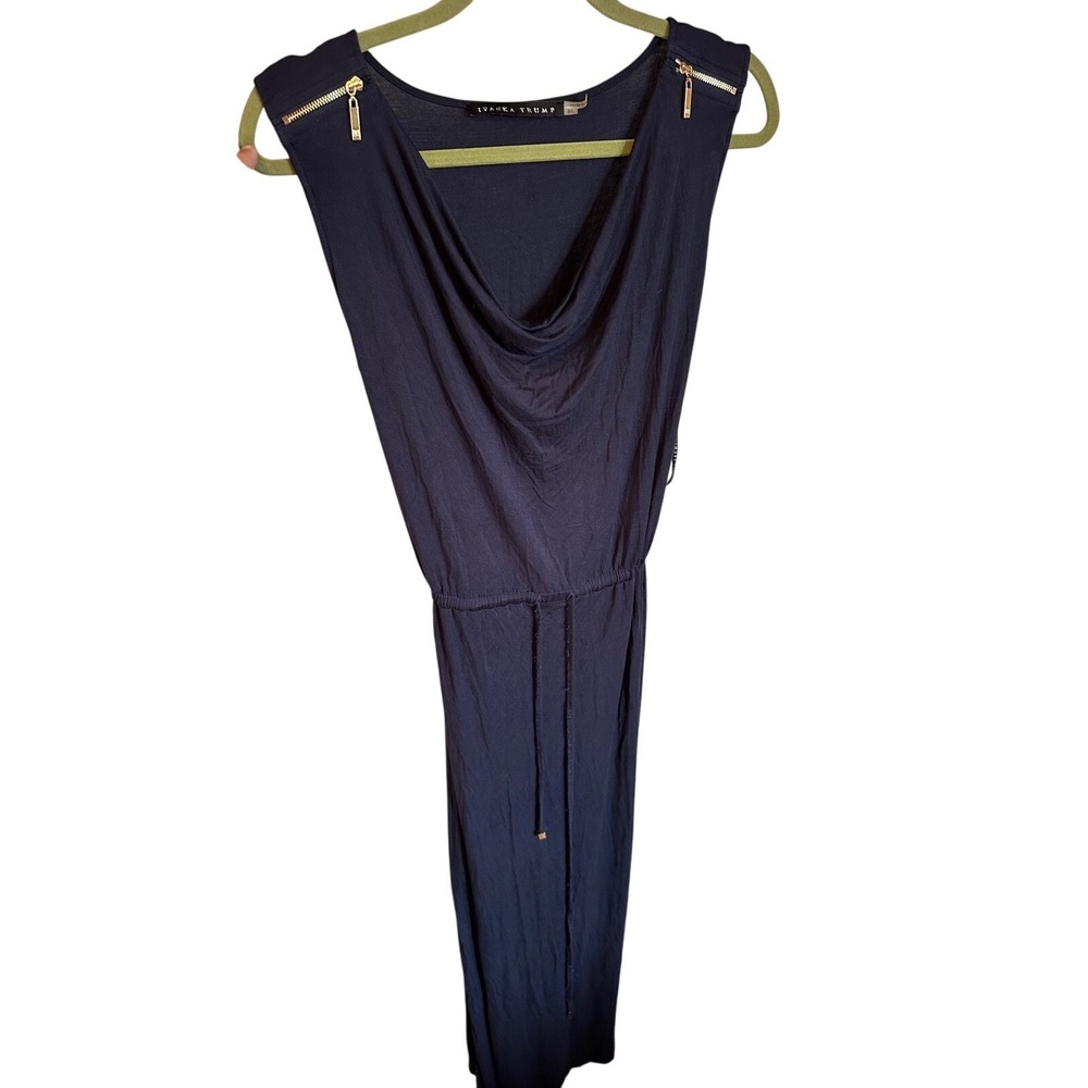 Ivanka Trump Womens Navy Blue Cowl Neck Maxi Dress Gold Zipper Detail Size M